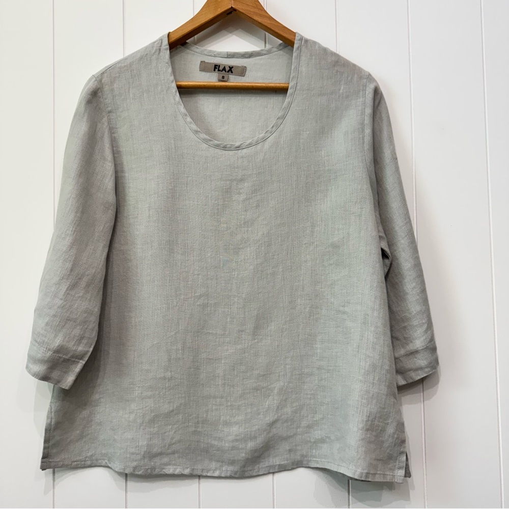 FLAX Linen 3/4 Sleeve Tunic Size Small Natural Lightweight Flowy Lagenlook Gray